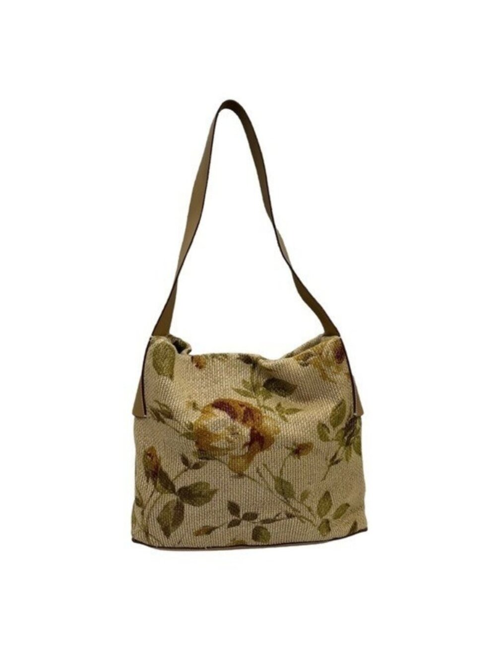 Francesco Biasia Floral Shoulder Handbag Purse Woven Rose Leather Beige Italy